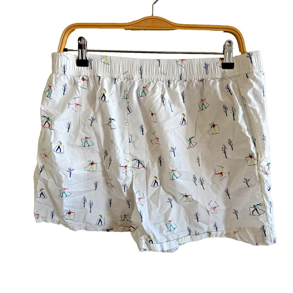 Anthro Emily Isabella Women's L White Ski Pattern Boxer Shorts READ